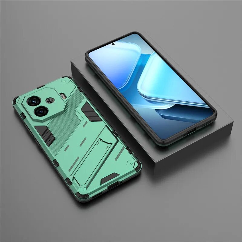 Для IQOO Z9 Turbo чехол для IQOO Z9 крышка турбины 6,78 дюймов панк бронированный противоударный жесткий резиновый кронштейн бампер для IQOO Z9 Turbo, Green, For IQOO Z9 Turbo