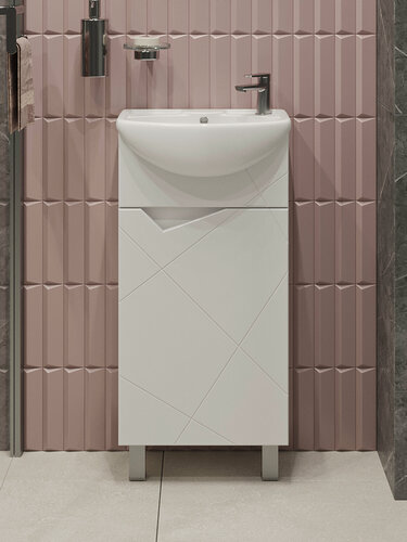 Изображение товара Тумба напольная SanStar Каскад 40 с раковиной Азов 40 для ванной комнаты, белая