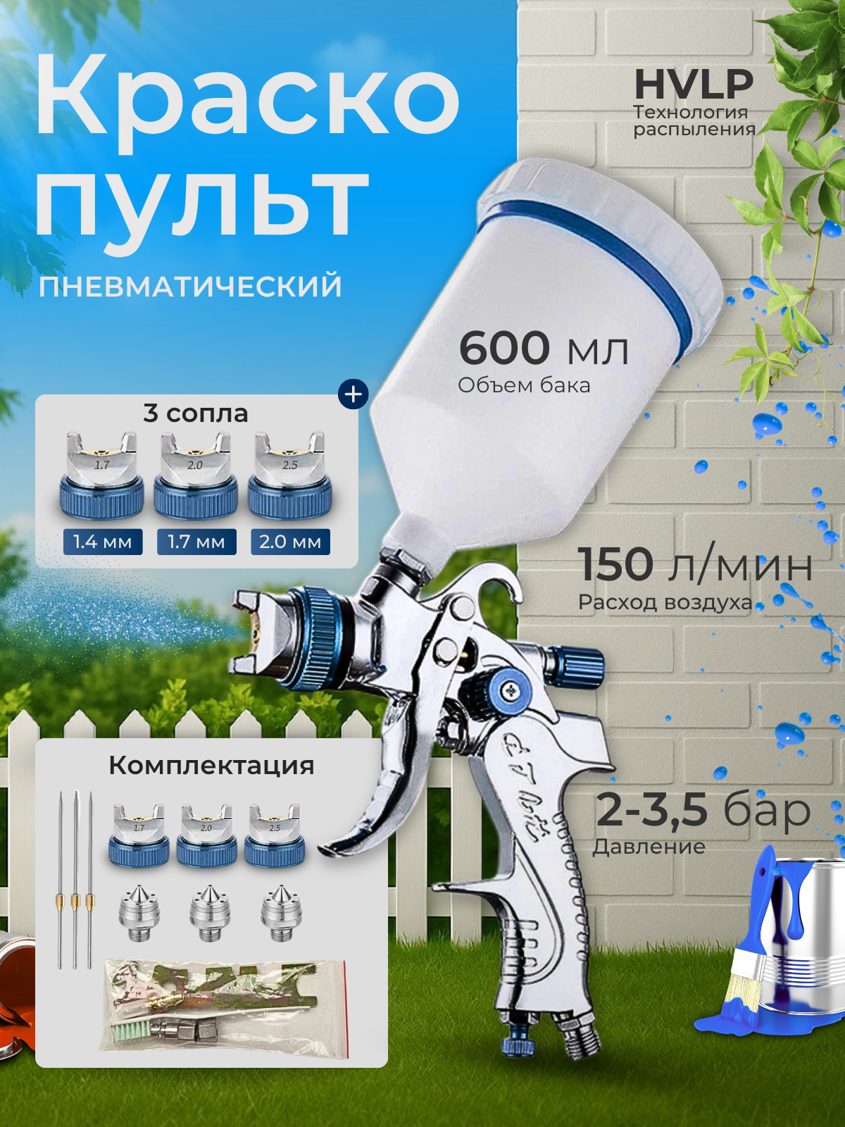 Краскопульт пневматический для компрессора 5 в 1