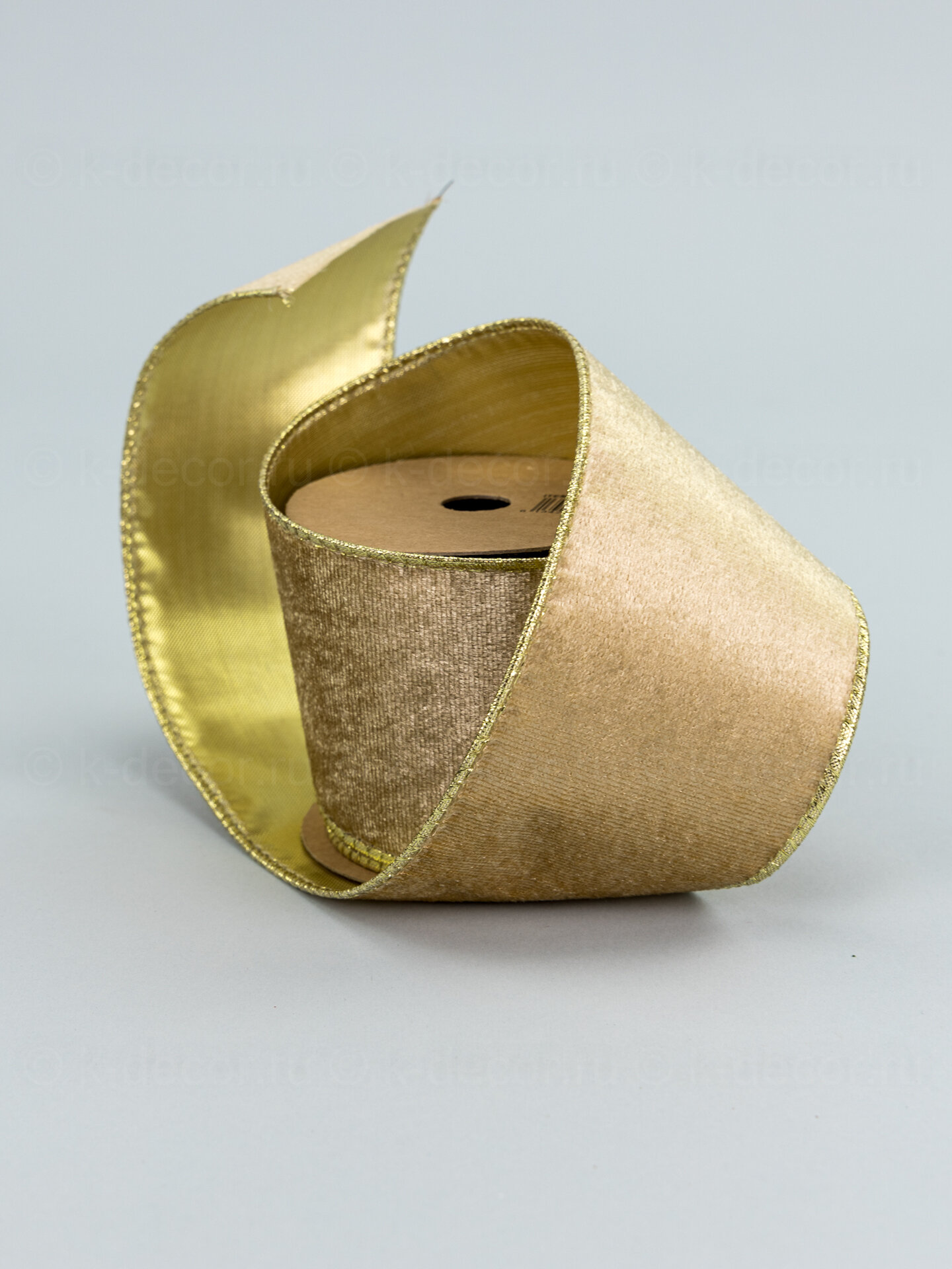 Лента бархатная золотая ширина 6 см длина 2.74 м с каркасом
