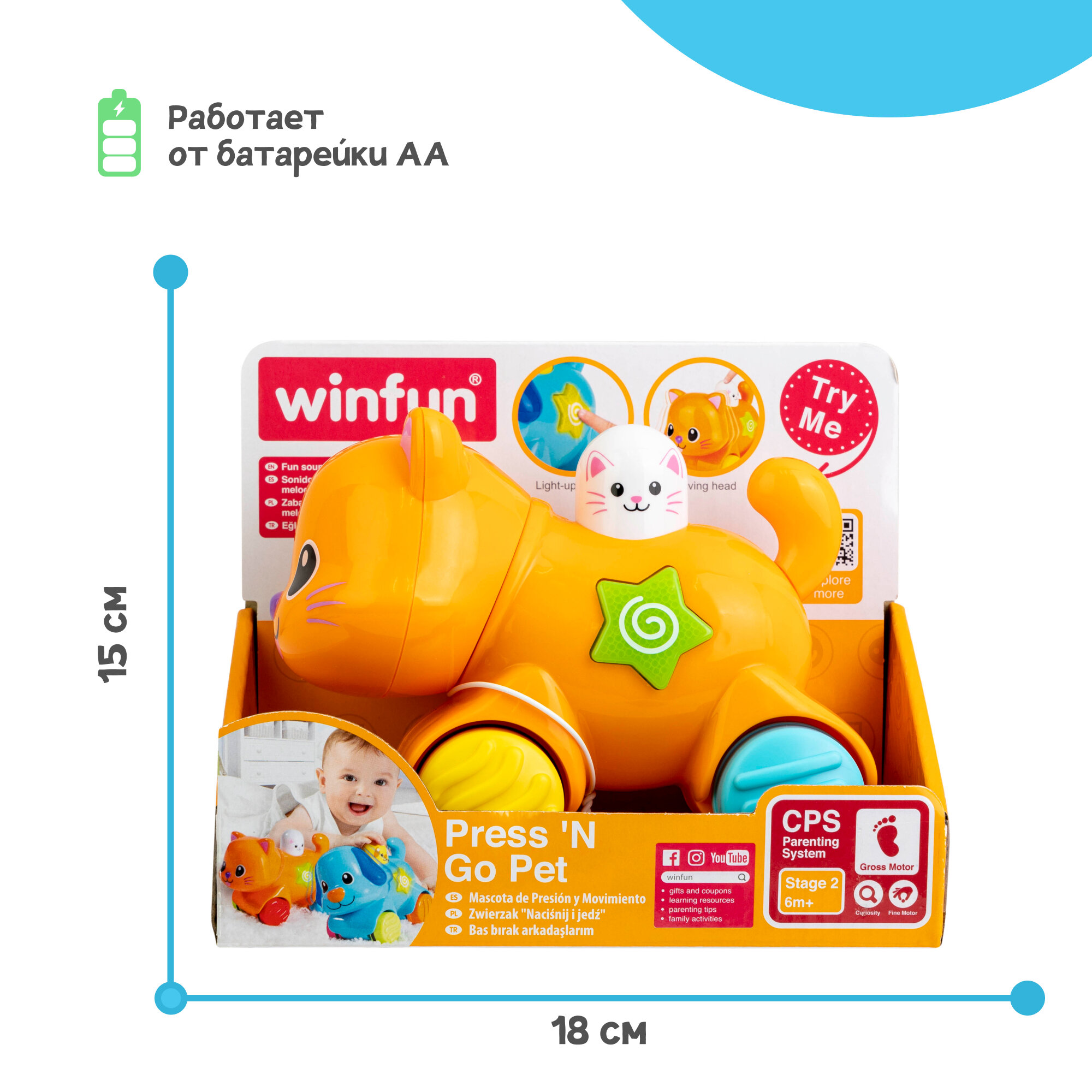 Развивающая игрушка Winfun Кошка, звуковые и световые эффекты, учимся и играем