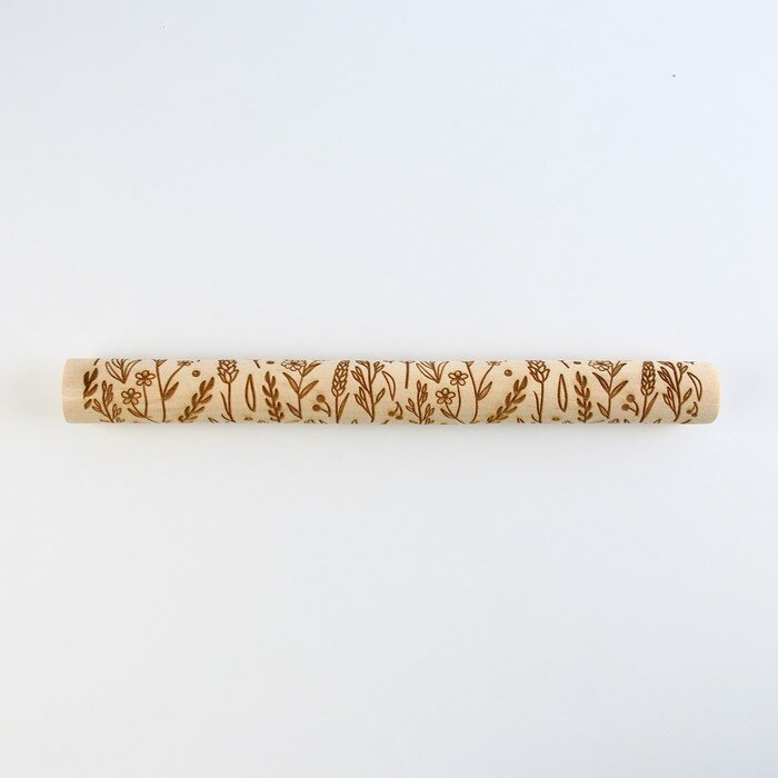 KONFINETTA Скалка деревянная с узорами «Цветочный луг» для выпечки, 30 см