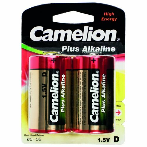 Батарейка алкалиновая тип D 1,5В 2шт Plus Alkaline Camelion LR20-BP2 1654 197970 energizer lr20 bc2 батарейка d lr20 1 5v блистер 2шт цена за 1шт alkaline max energizer