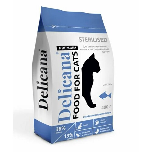 DELICANA Корм для стерилизованных кошек с лососем, 400 г