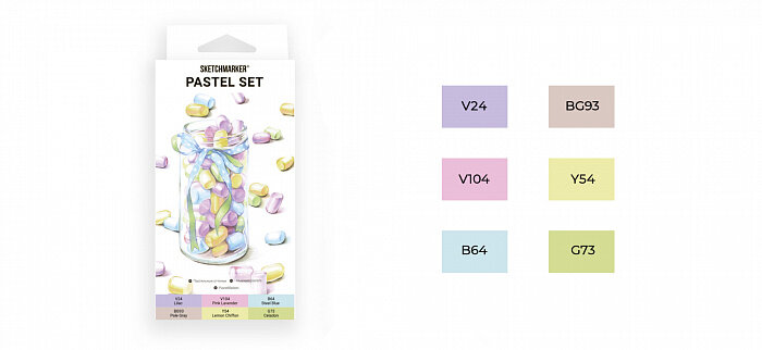 Набор маркеров Sketchmarker Pastel 6 шт в картонной упаковке - фото №3