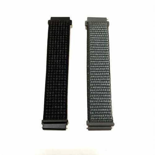 Универсальный нейлоновый Nylon ремешок 22 мм липучка для часов черный/серый