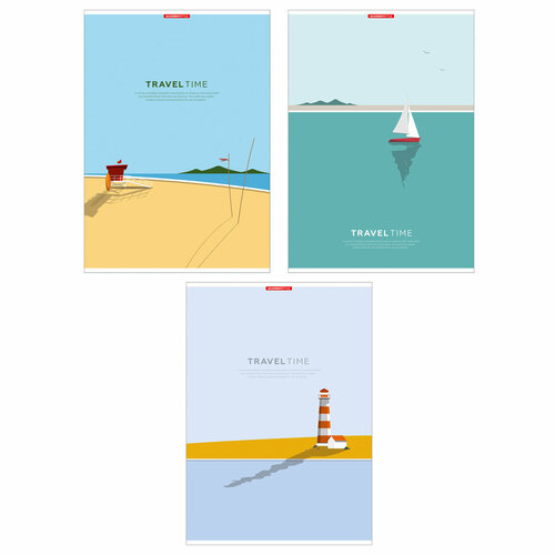 Тетрадь 48л, А4, в клетку, на скрепке, обложка картон, Путешествие,13600/3, Academy Style,3 шт