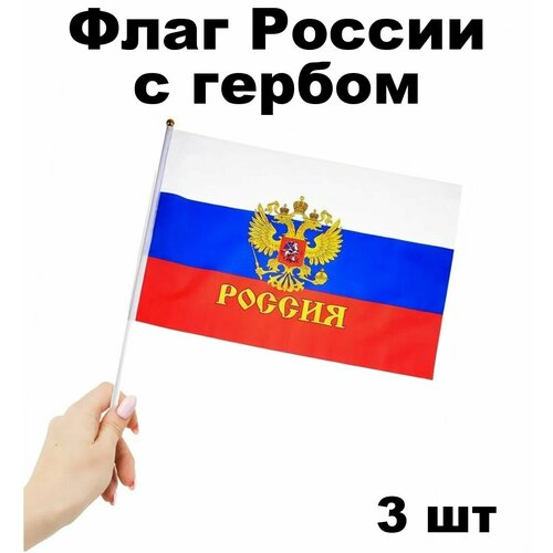 Флаг России с гербом маленький размер 20х30 (3 штуки) флаг россии с гербом 90х145