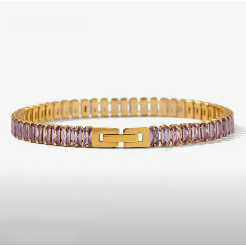 фото Теннисный браслет, стразы, циркон, swarovski zirconia, фианит, 1 шт., размер one size, золотой, фиолетовый sorona jewelry