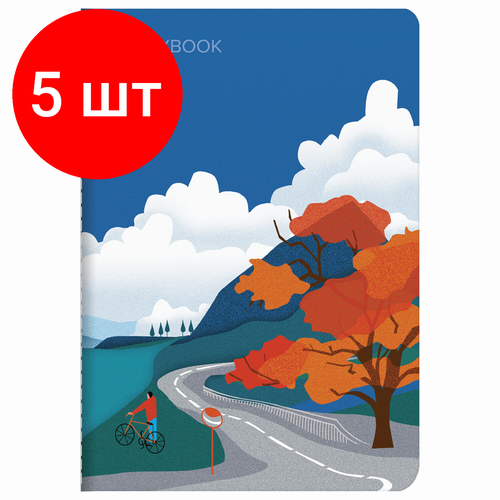 Комплект 5 шт, Тетрадь 40 л. в клетку обложка SoftTouch, бежевая бумага 70 г/м2, сшивка, А5 (147х210 мм), река, BRAUBERG, 403790