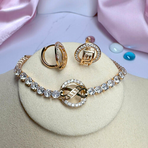 фото Комплект бижутерии xuping jewelry комплект украшений: браслет и серьги "мечты клеопатры": серьги, браслет, циркон, размер браслета 20 см., золотой