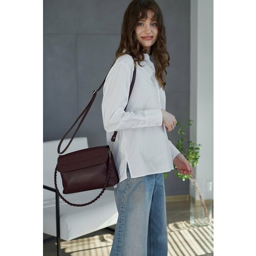 фото Сумка кросс-боди мессенджер, фактура гладкая, бордовый, фиолетовый double brand