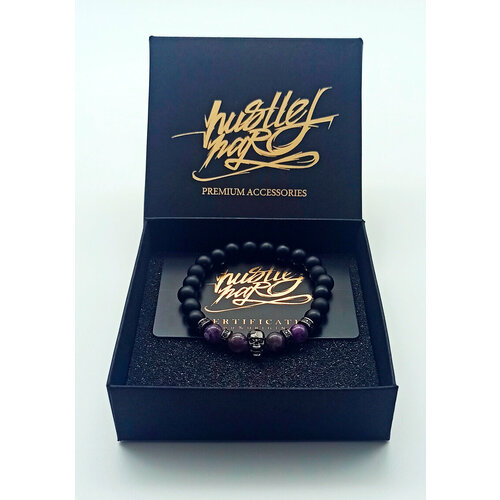 фото Браслет-нить hustlehard, аметист, шунгит, размер 18 см, размер m, черный, фиолетовый