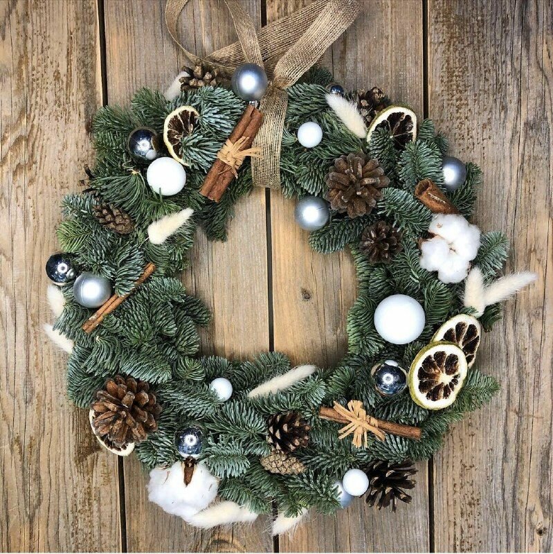 Рождественский венок 50см / Новогодний декор из нобилиса