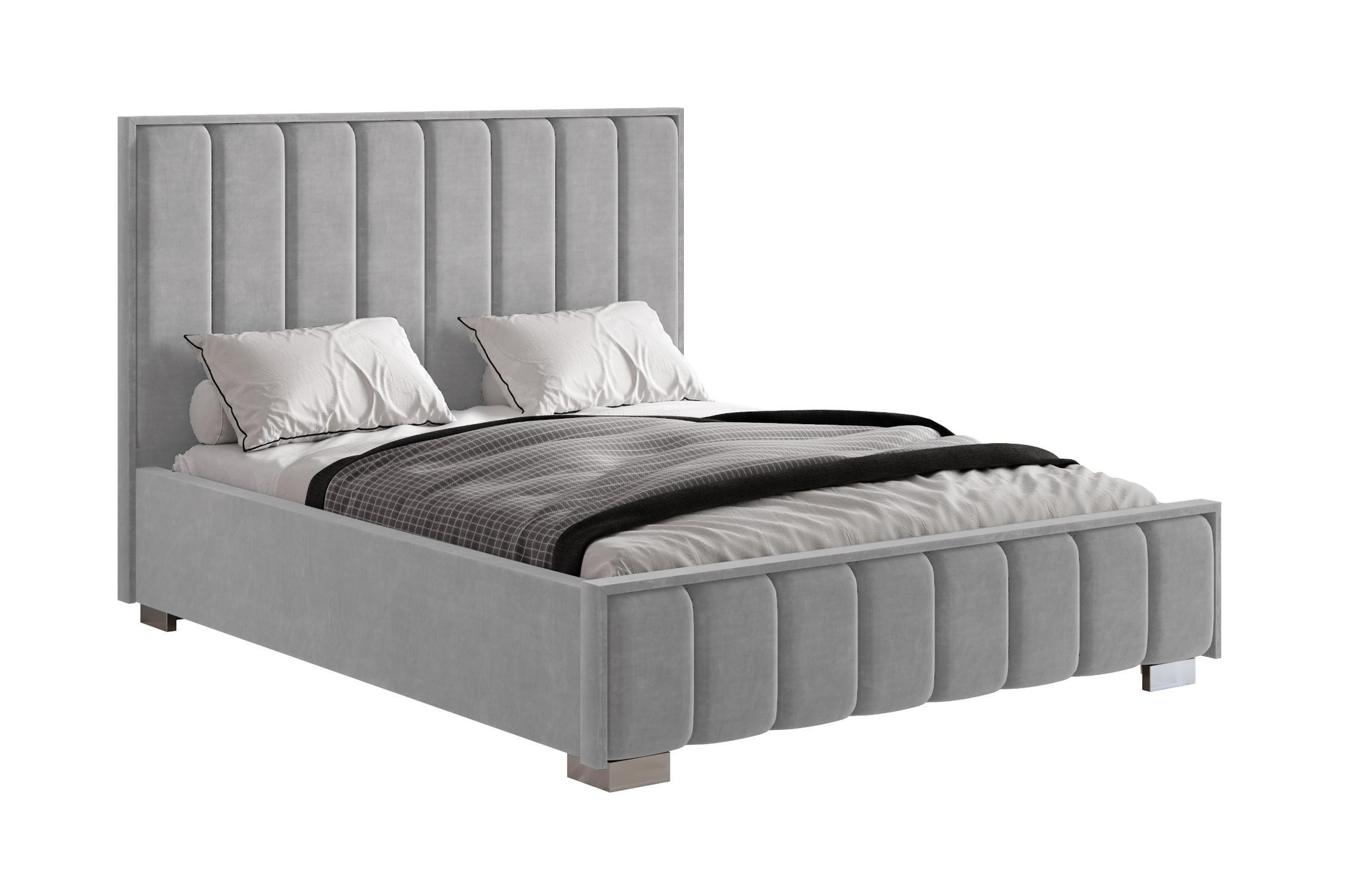 Кровать с мягким изголовьем BTS Мирабель серая, 177x212.5x125 см