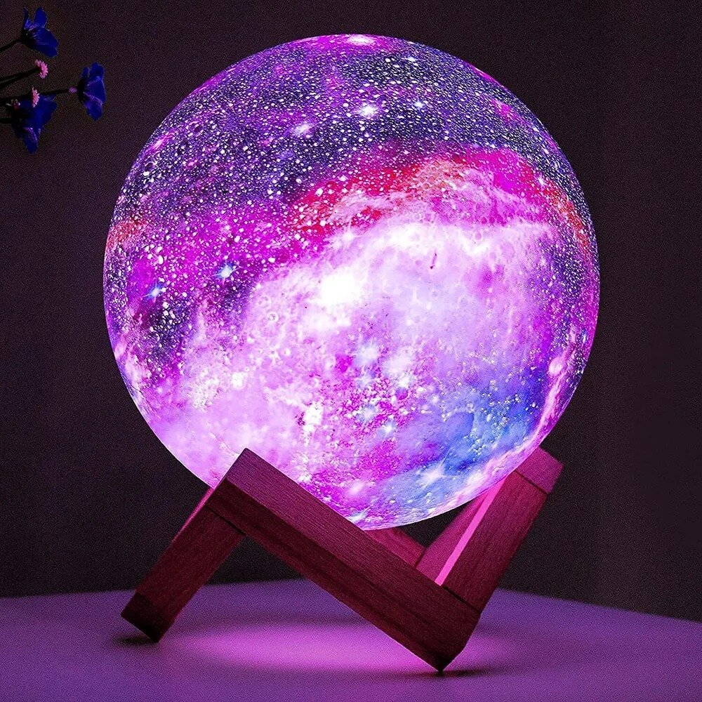 Светильник-ночник 3D шар Луна , на деревянной подставке с пультом управления разноцветная