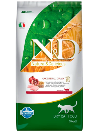N&D ancestral grain cat курица, спельта, овес и гранат для взрослых котов и кошек 10 кг