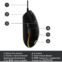 Мышь Logitech Mouse G102 LIGHTSYNC Gaming Black Retail — фото 1