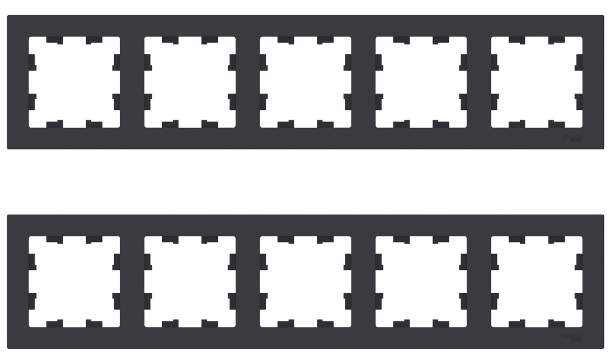 Рамка 5-постовая, универсальная, Schneider Electric/Systeme Electric AtlasDesign, карбон (чёрный матовый) ATN001005(комплект 2 шт.)