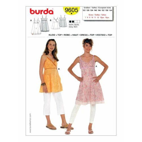 Выкройка Burda 9605 Платье, топ выкройка burda 6654 платье топ