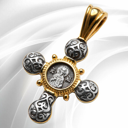 Крестик VitaCredo, серебро, 925 проба, золочение, чернение, размер 3.2 см.