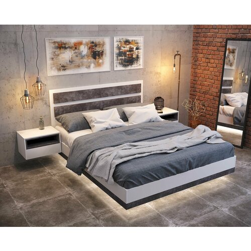 Парящая кровать белаякамень 140200 2 подвесные прикроватные тумбочки 33300₽