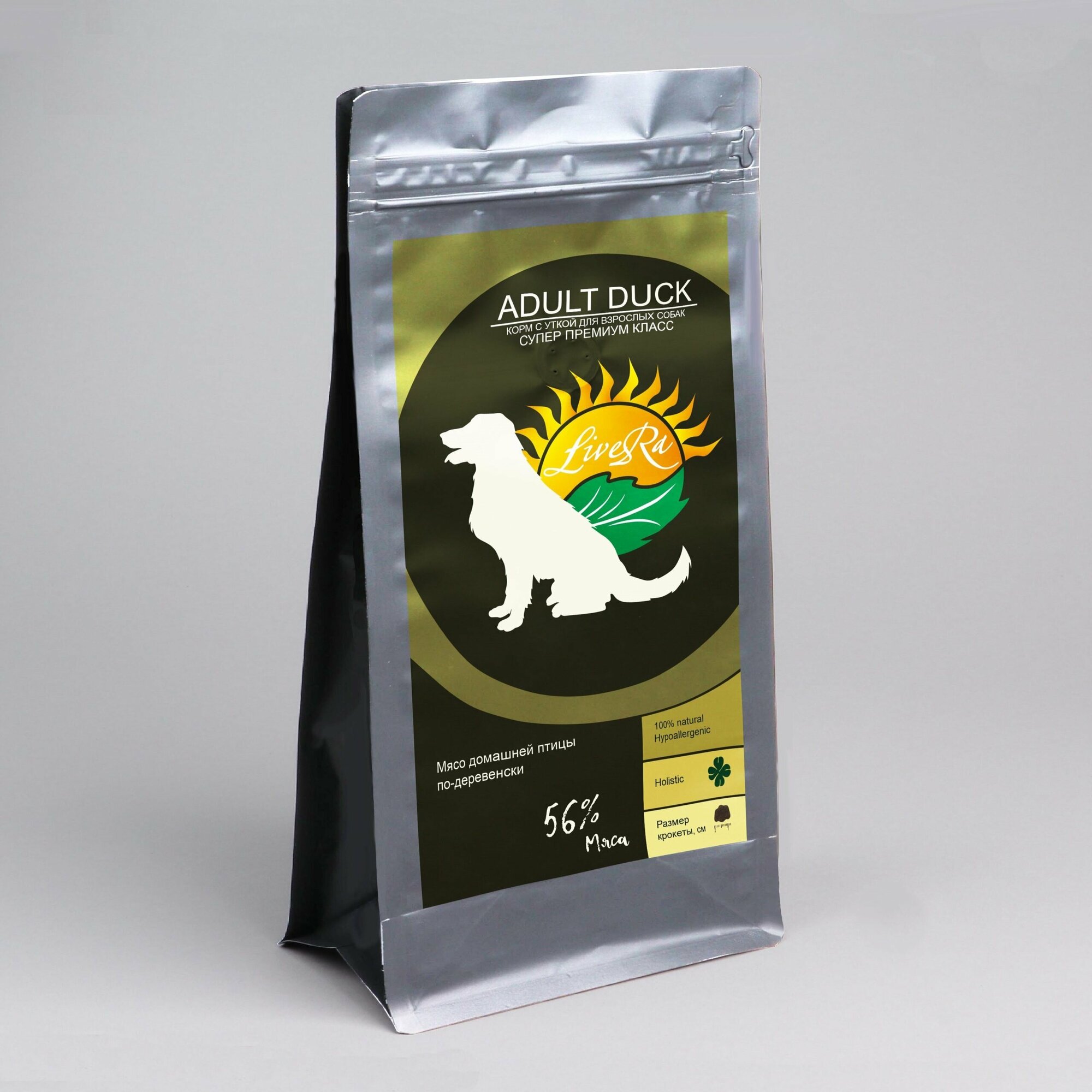 LiveRa Полнорационный сухой корм для взрослых собак Adult Duck, 0,7 кг, вкуснейшее блюдо из запеченой утки