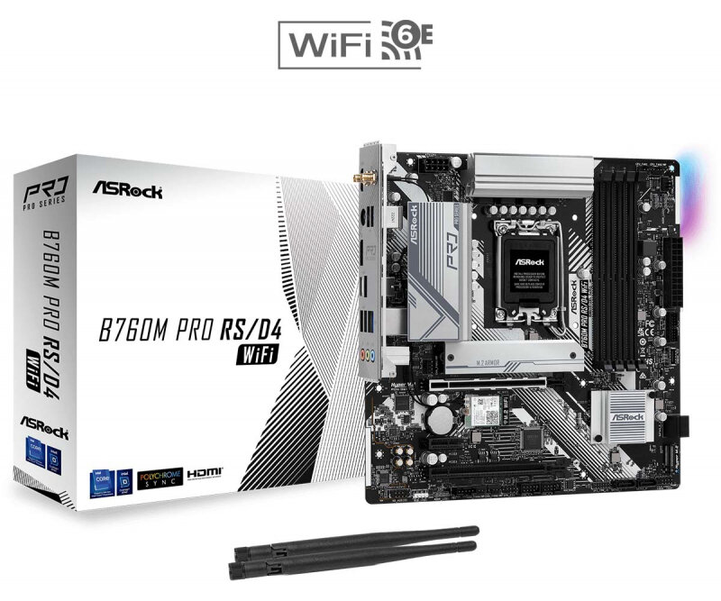 Asrock Материнская плата Asrock B760 PRO RS/D4 WIFI Soc-1700 Intel B760 4xDDR4 ATX AC`97 8ch(71) 25Gg RAID+HDMI+DP