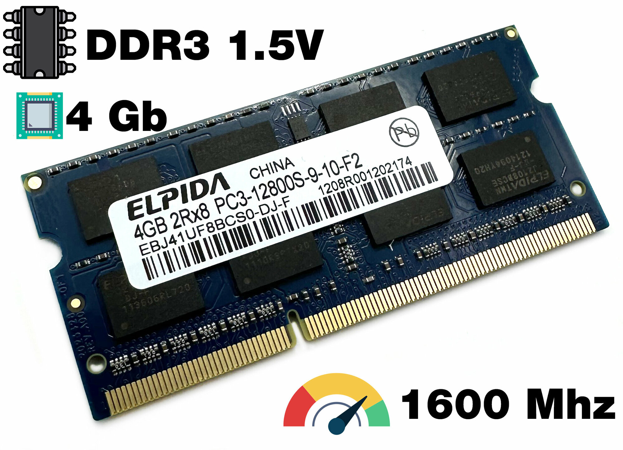 Оперативная память DDR3 4Gb 1600 Mhz Elpida PC3-12800S Dual Rank So-Dimm для ноутбука