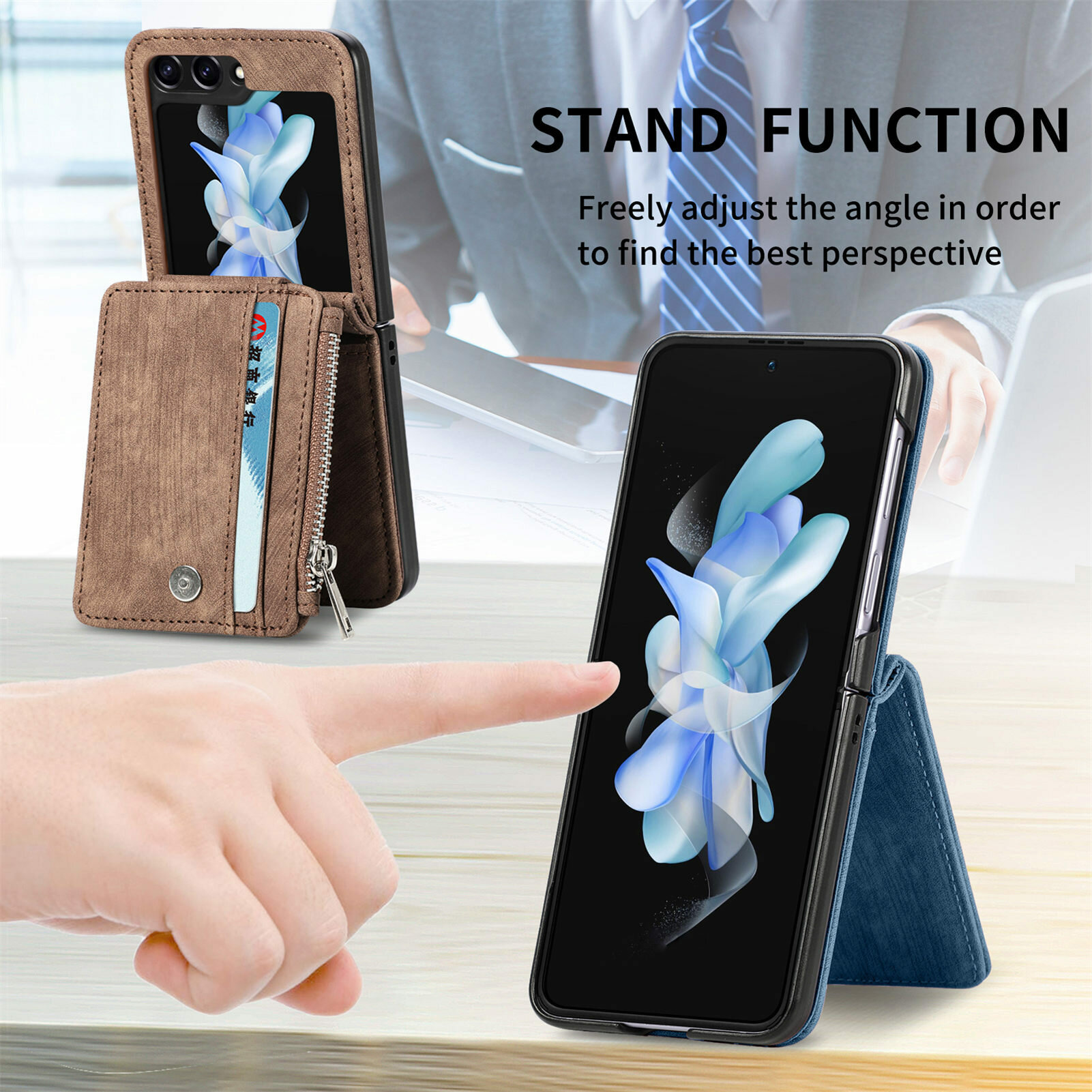 Чехол-бампер-накладка MyPads на Samsung Galaxy Flip 5 (SM-F731) задняя пластиковая панель-крышка, обтянутая качественной импортной кожей с внешним . — фото 1