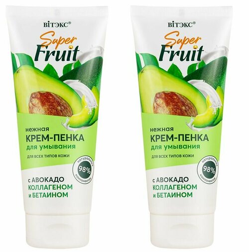 Витэкс Super FRUIT уход за лицом Крем-Пенка для умывания с Авокадо, Коллагеном и Бетаином, 200мл, 2 уп.