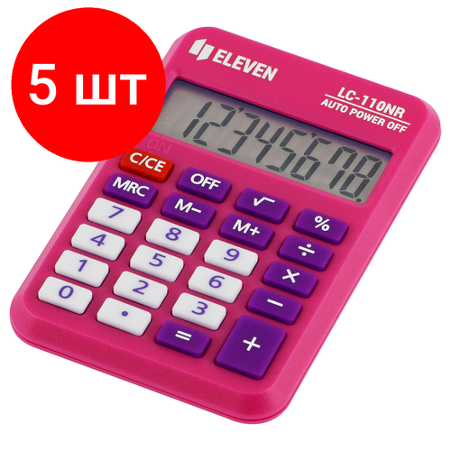 Комплект 5 шт, Калькулятор карманный Eleven LC-110NR-PK, 8 разрядов, питание от батарейки, 58*88*11мм, розовый