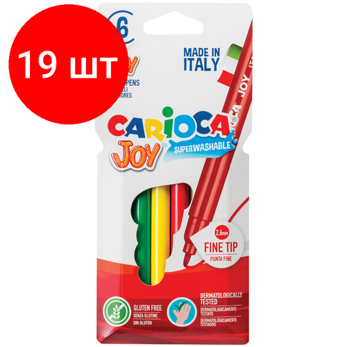 Комплект 19 шт, Фломастеры Carioca Joy, 06цв, смываемые, картон, европодвес