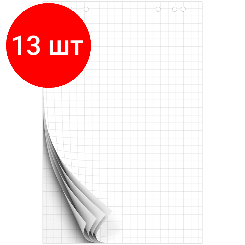 Комплект 13 шт, Блокнот для флипчарта OfficeSpace 67.5*98см, 10л., клетка, 80г/м2