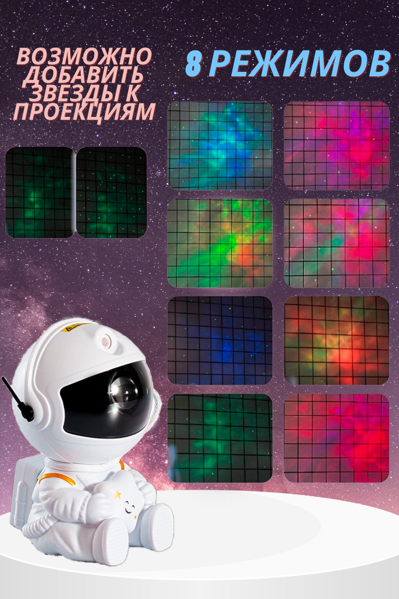 Ночник проектор звездного неба космонавт сидячий астронавт для комнаты — фото 1
