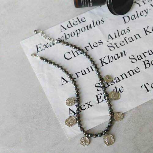 Бусы, жемчуг культивированный, длина 45 см, серебряный, серый