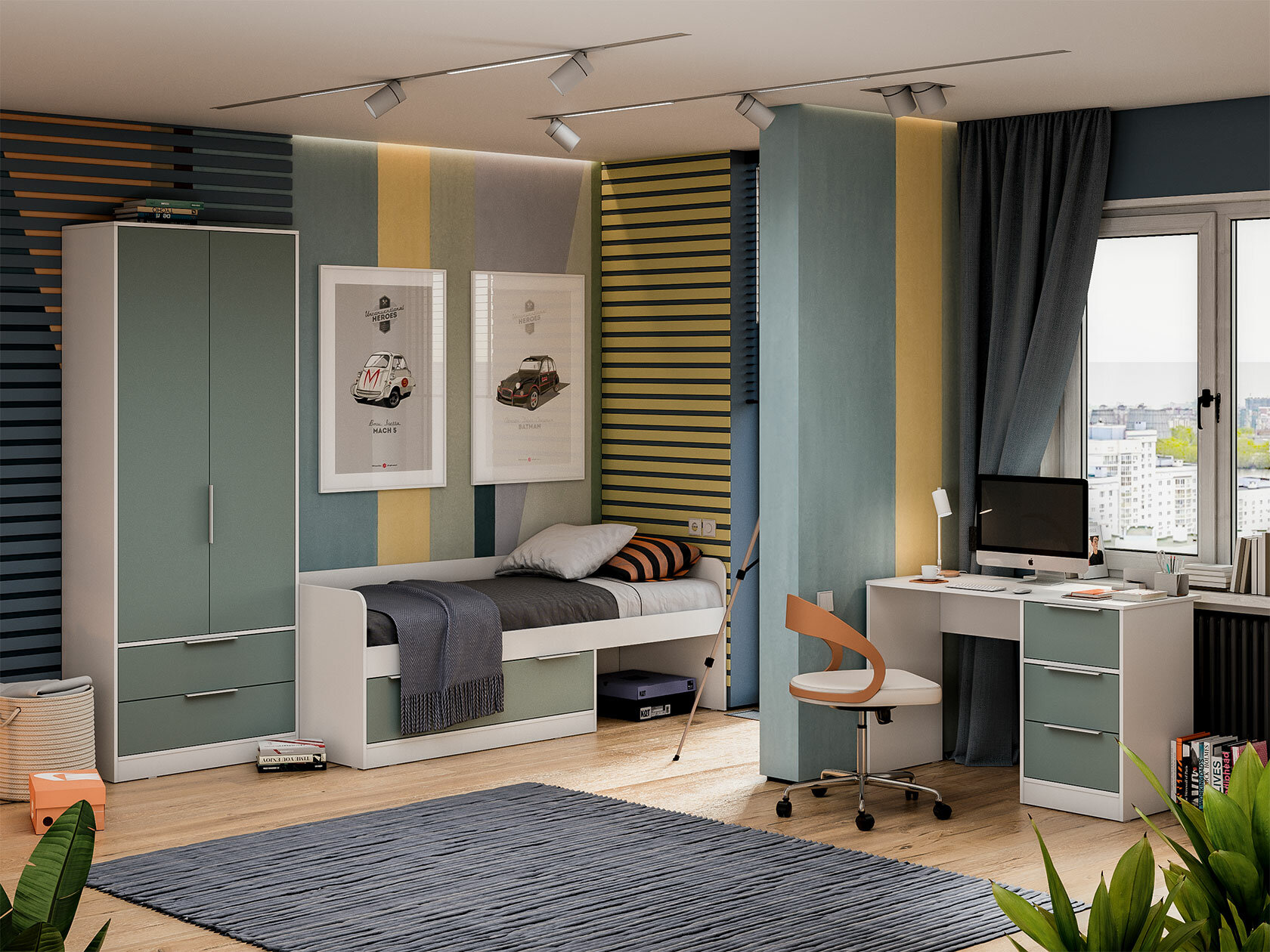 фото Комплект детской мебели ТриЯ Марли Белый / Серо-голубой