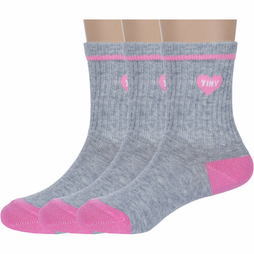 фото Носки борисоглебский трикотаж 3 пары, размер 14-16, розовый, серый