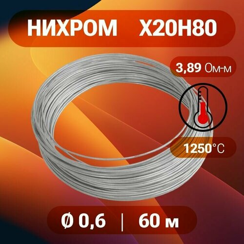 Проволока нихром 06 мм в бухте 60 м Марка стали Х20Н80 1468₽