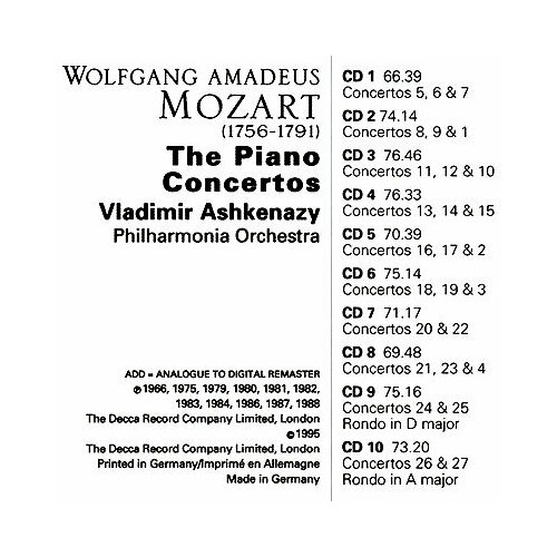 Mozart: The Piano Concertos. Vladimir Ashkenazy, Philharmonia Orchestra (10 CD)