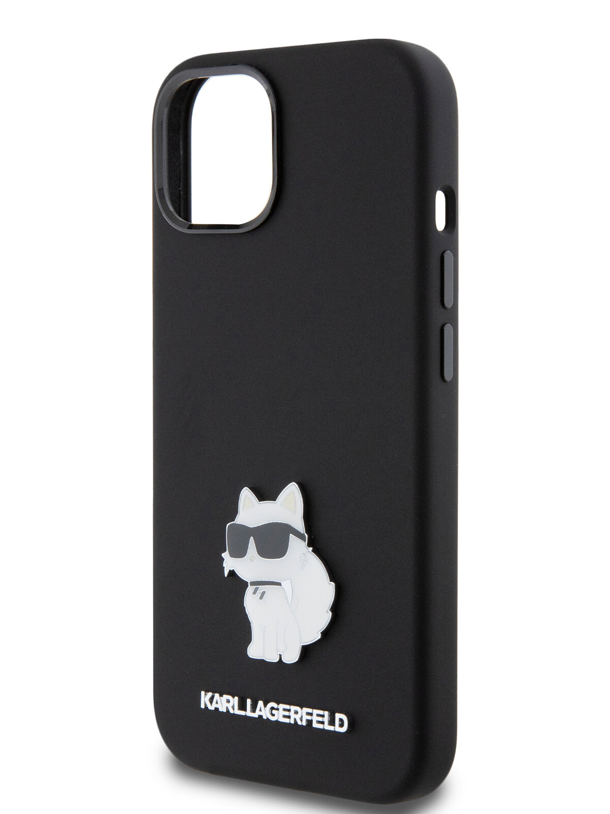 Lagerfeld для iPhone 15 чехол Liquid silicone NFT Choupette metal pin Hard Black