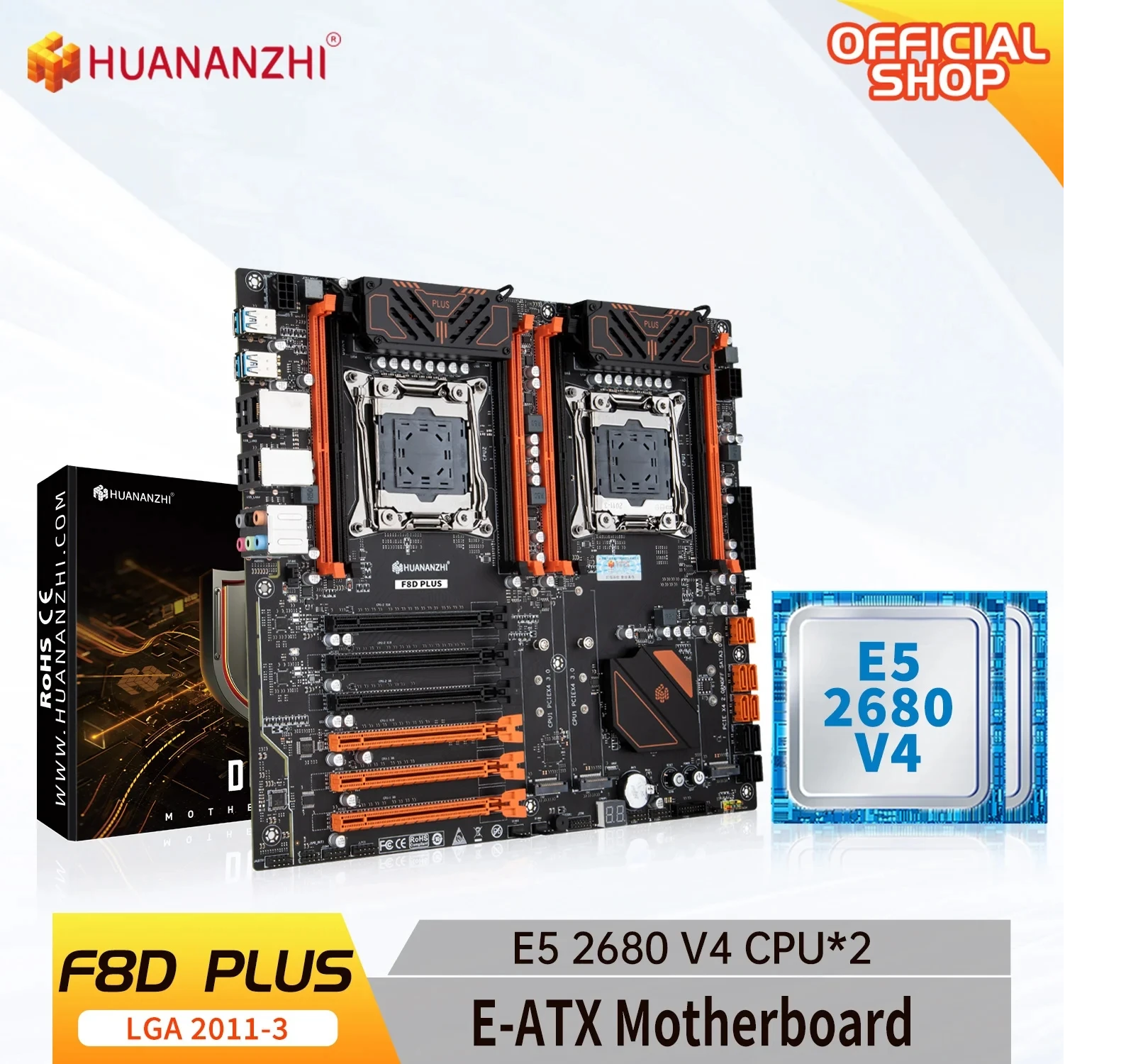 Комплект материнская плата X99 Huananzhi F8D Plus+E5 2680v.4+DDR4 64GB ECC 4x16gb 3200mgz