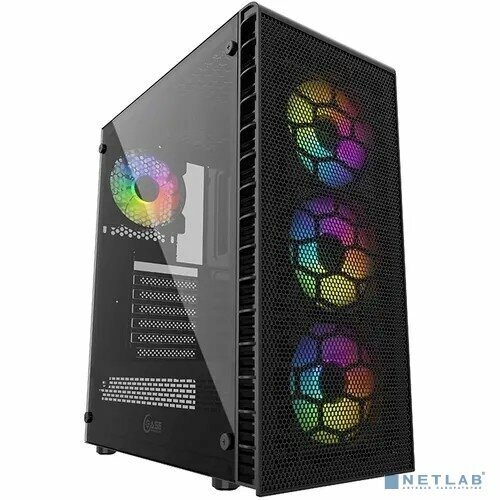 Powercase Корпус Powercase Mistral Z4C Mesh ARGB, Tempered Glass, 4x 120mm ARGB fan, fans controller & remote, black, ATX (CMIZ4C-A4) чёрный корпус powercase mistral z4c mesh cmiz4c l4 black