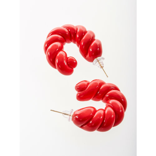 фото Серьги кольца красные крученые otevgeni, размер/диаметр 30 мм., красный