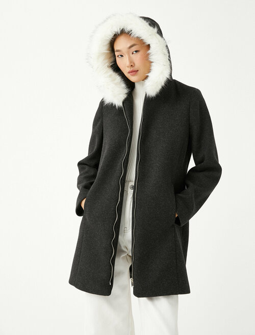 Пальто KOTON, размер 40, черный, серый
