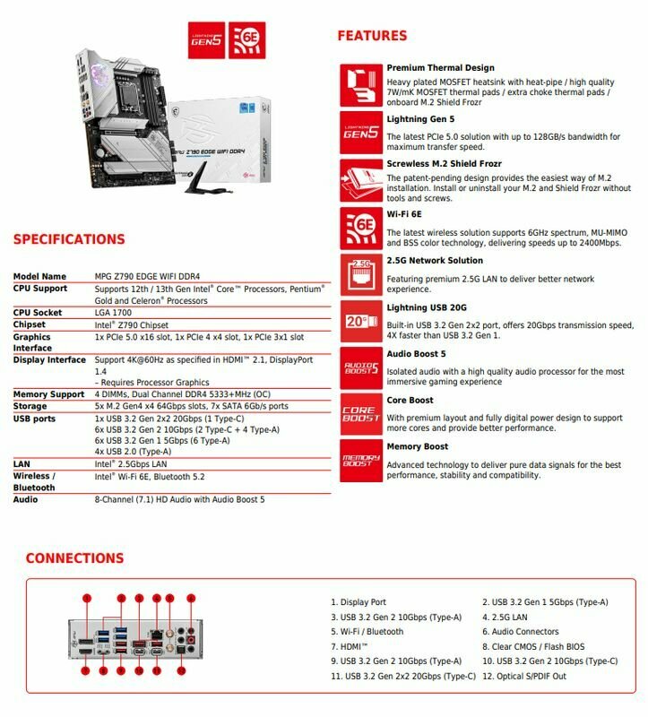 Материнская плата MSI Z790 S1700 ATX MPG Z790 EDGE WIFI DDR4 - фото №17