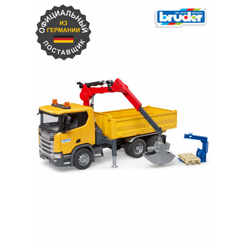 фото Брудер, грузовик scania с краном и 2 паллетами, bruder