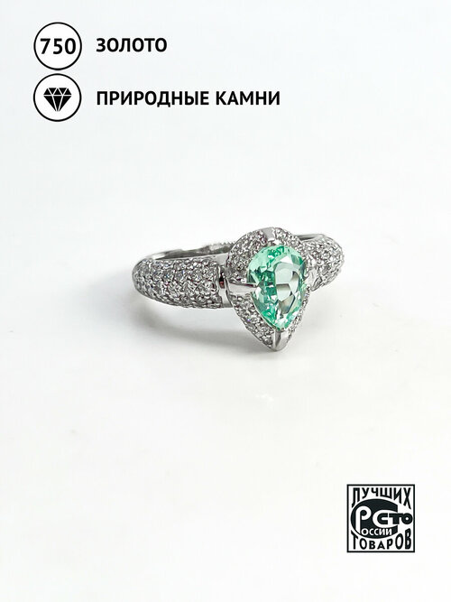 Кольцо Кристалл Мечты, белое золото, 750 проба, родирование, изумруд, бриллиант, размер 17.5, зеленый