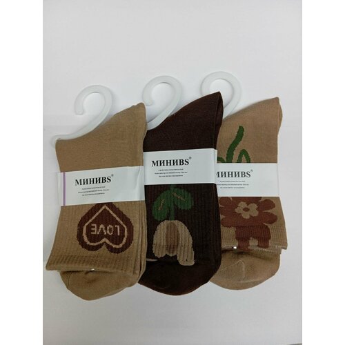 фото Носки , 3 пары, размер 36-41, бежевый, коричневый минивs