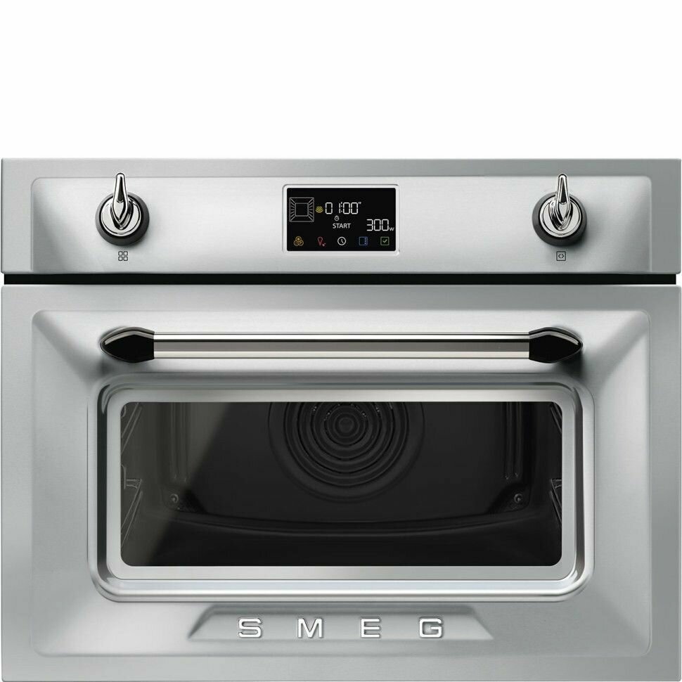 Компактный духовой шкаф Smeg SO4902M1X, комбинированный с микроволновой печью, 11 режимов, 20 автопрограмм, нержавеющая сталь